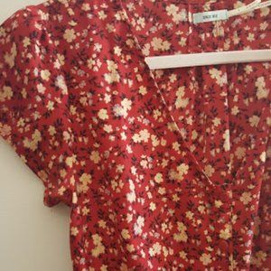 Short-Sleeved Red Flowered Dress